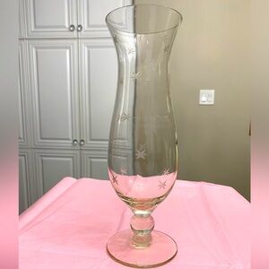 VTG Clear Glass Vase on Pedestal with Stars Etched All Over Exterior Glass